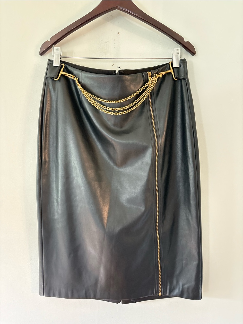 Donna Karan New York Faux Leather Chain Midi Pencil Skirt Edgy Chic Sz 10 - Picture 2 of 12